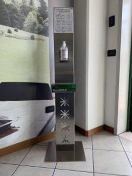 Colonna dispenser disinfettante mani e guanti in acciaio inox Aisi 304